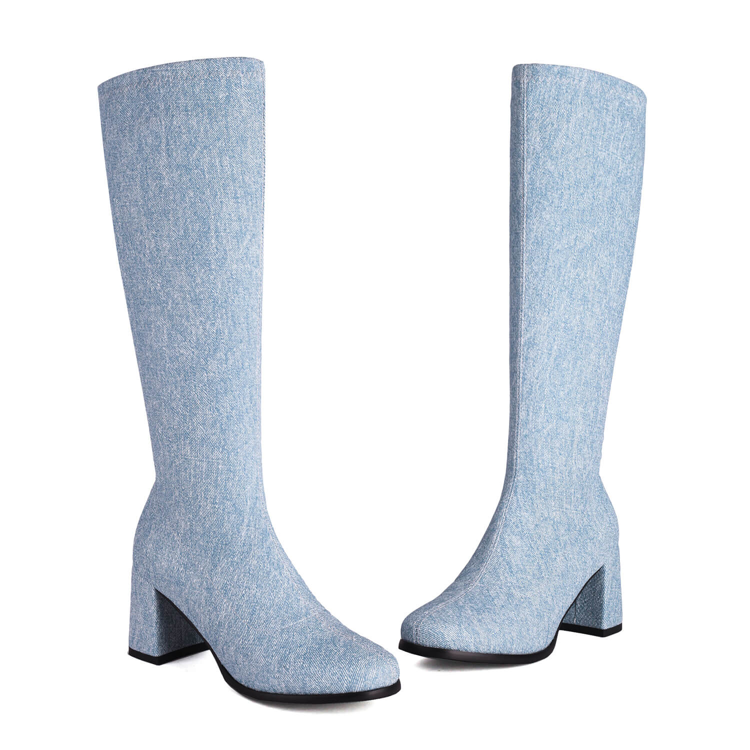 Stivali da ballo con tacco alto in denim elasticizzato