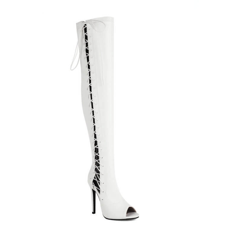 Bottes blanches à brides creuses au-dessus du genou