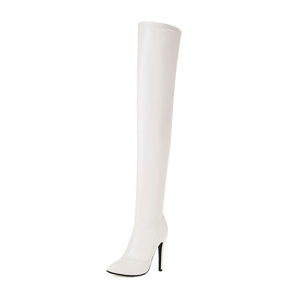 Stivali con punta chiusa da donna bianchi opachi 