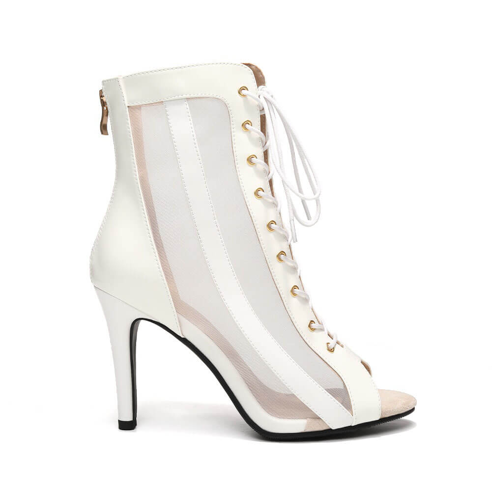 White Women's Mesh Lace-Up Dance Boots