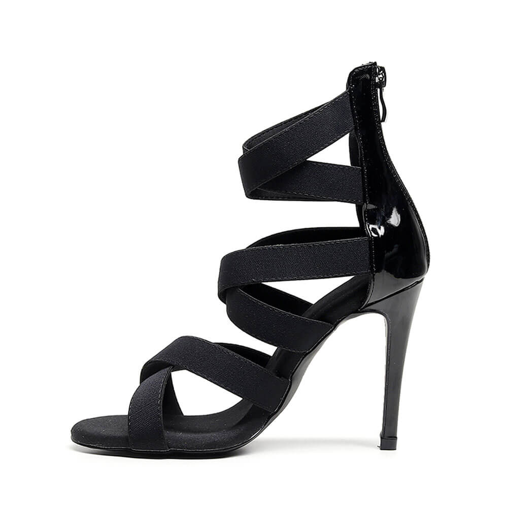 Sandali da donna eleganti con cinturino elastico alla caviglia, neri, per l'estate