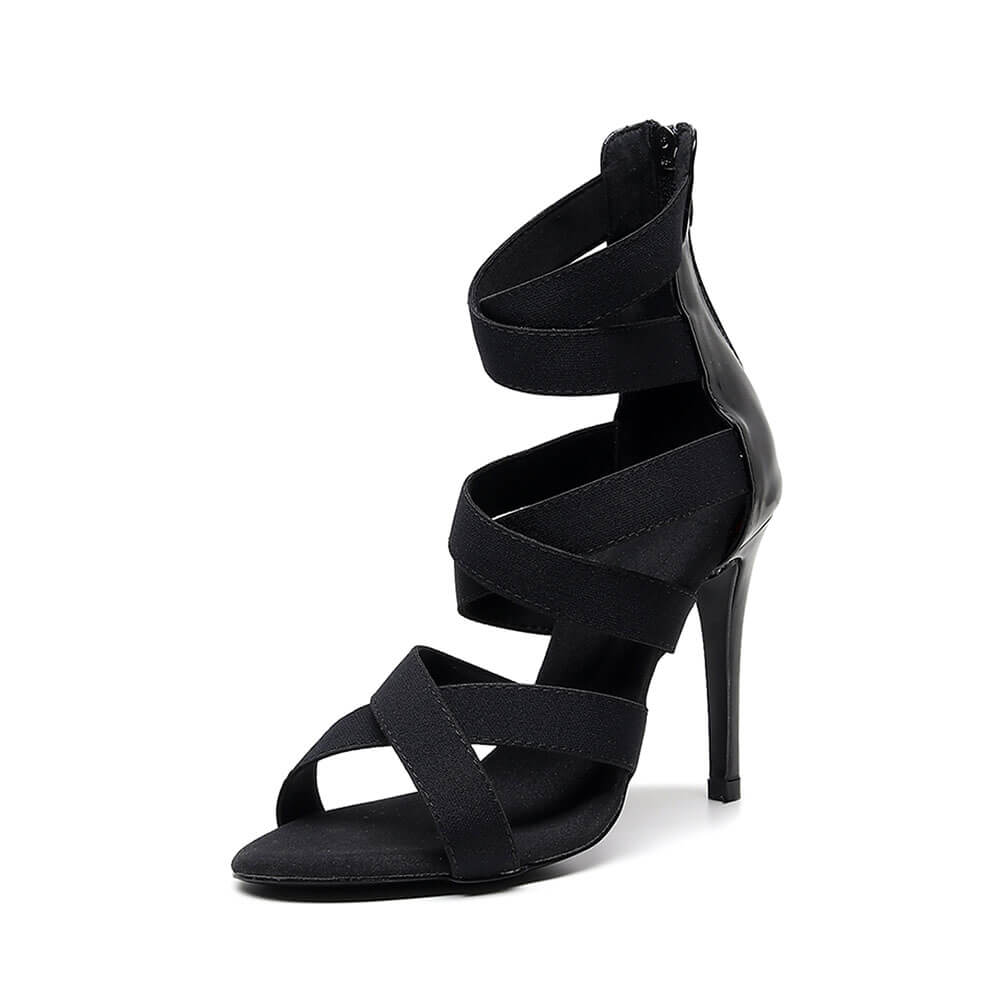 Sandali da donna eleganti con cinturino elastico alla caviglia, neri, per l'estate