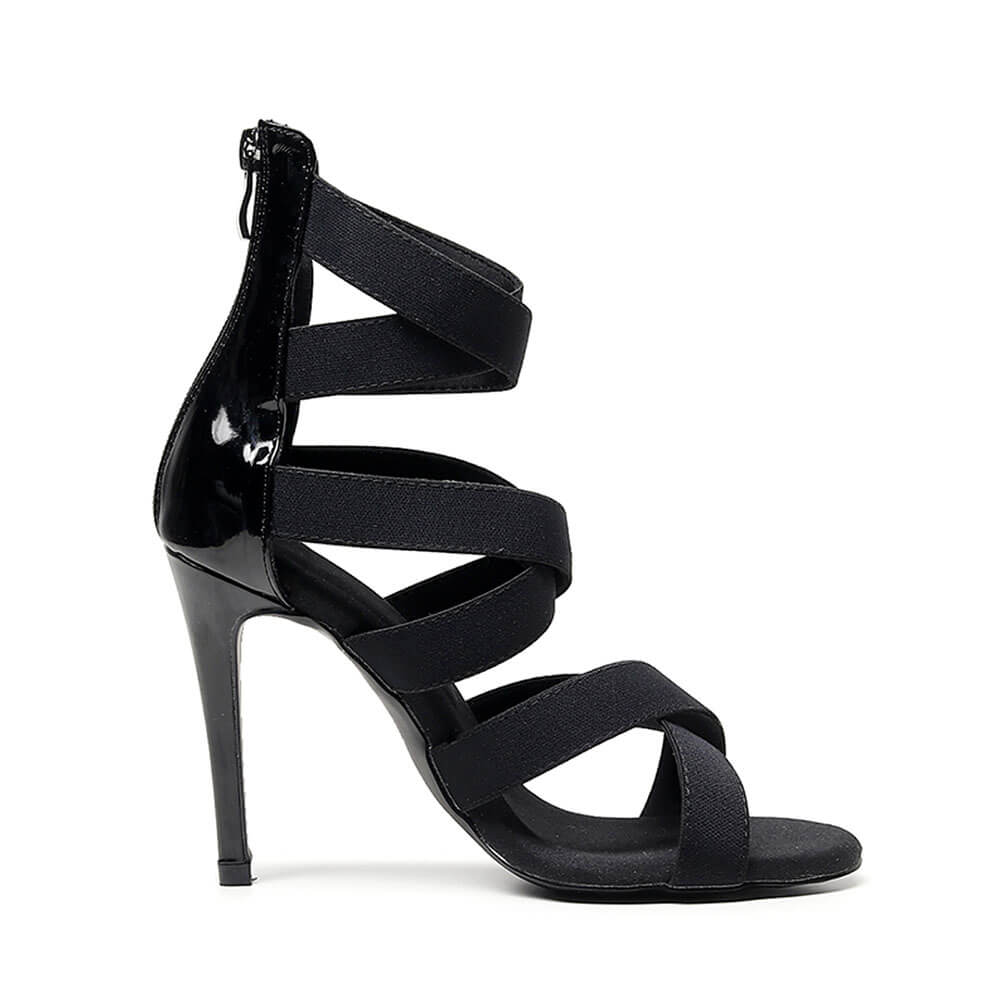 Sandali da donna eleganti con cinturino elastico alla caviglia, neri, per l'estate