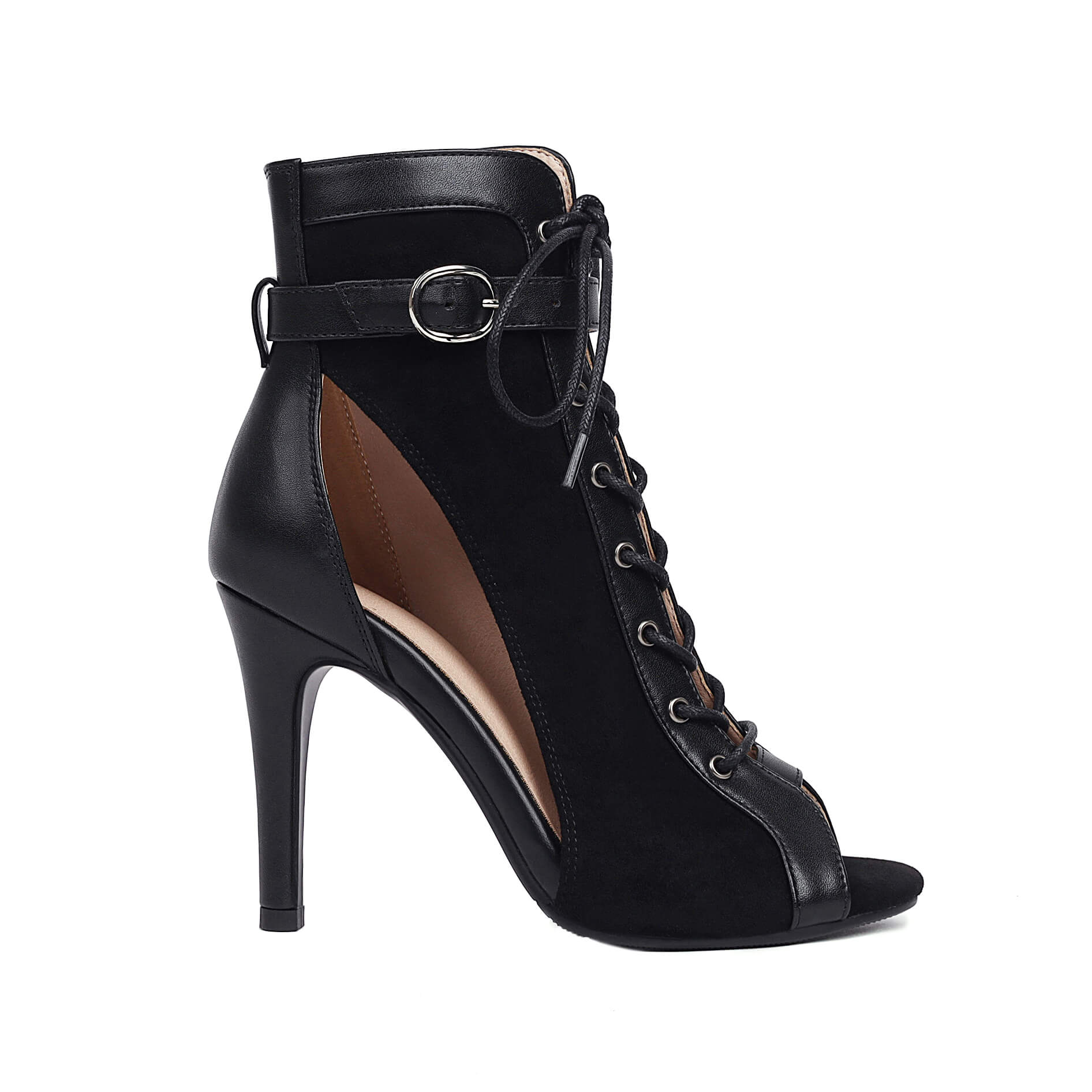 Black Women Peep Toes Suede Heeled Boots