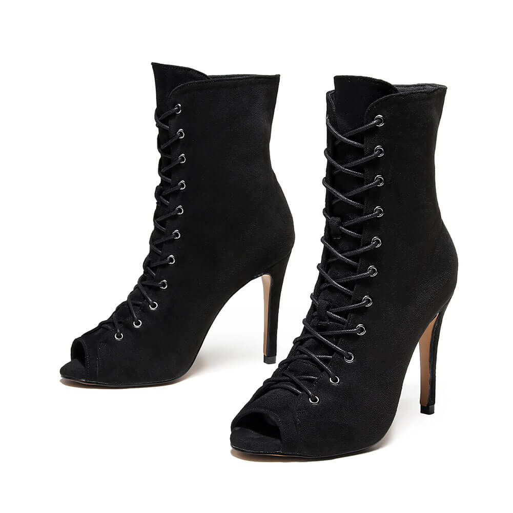 Women's Black Lace Up Dance Boots