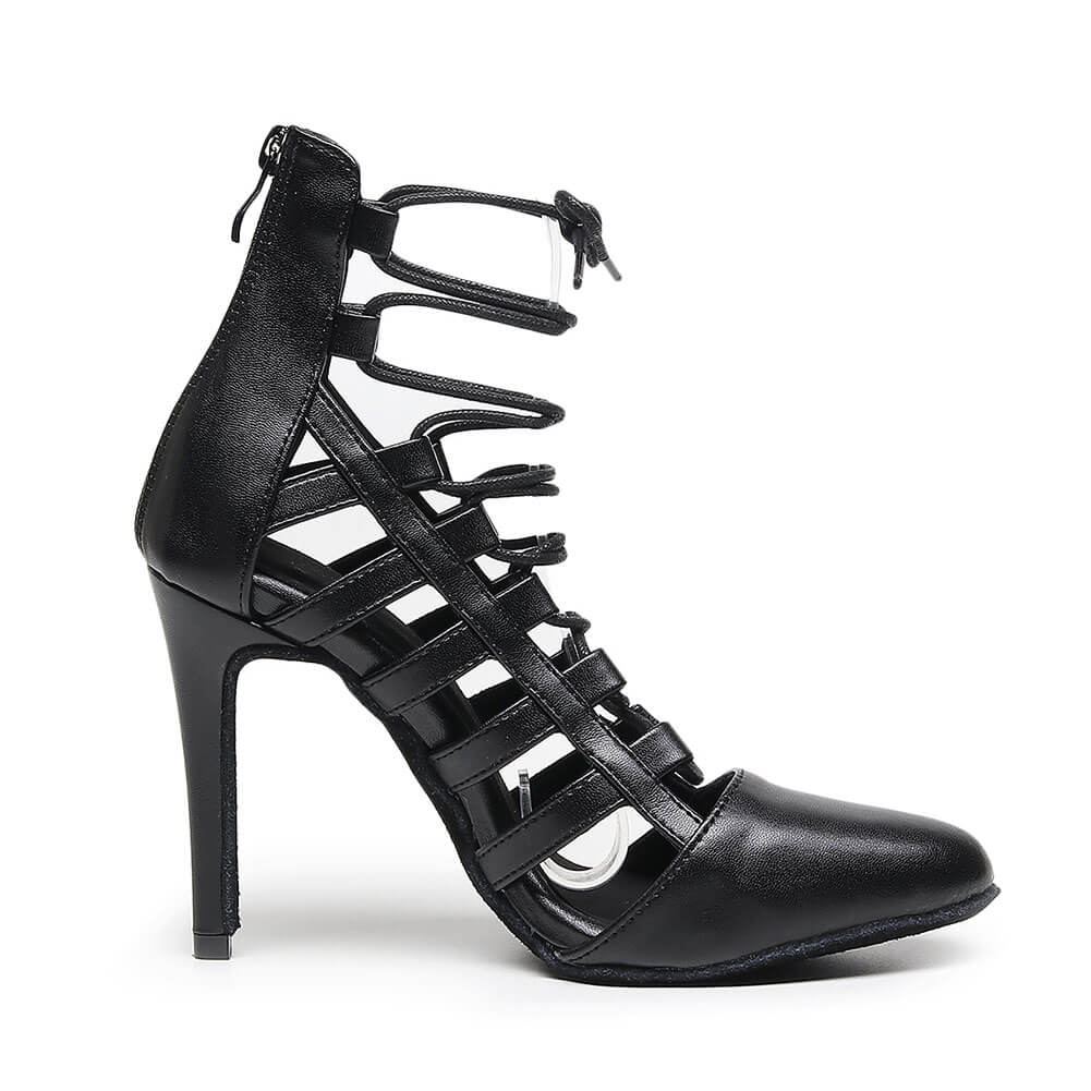 Scarpe da ballo latino da donna con tacco a spillo in pelle scamosciata nera