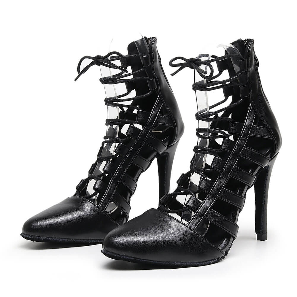 Scarpe da ballo latino da donna con tacco a spillo in pelle scamosciata nera