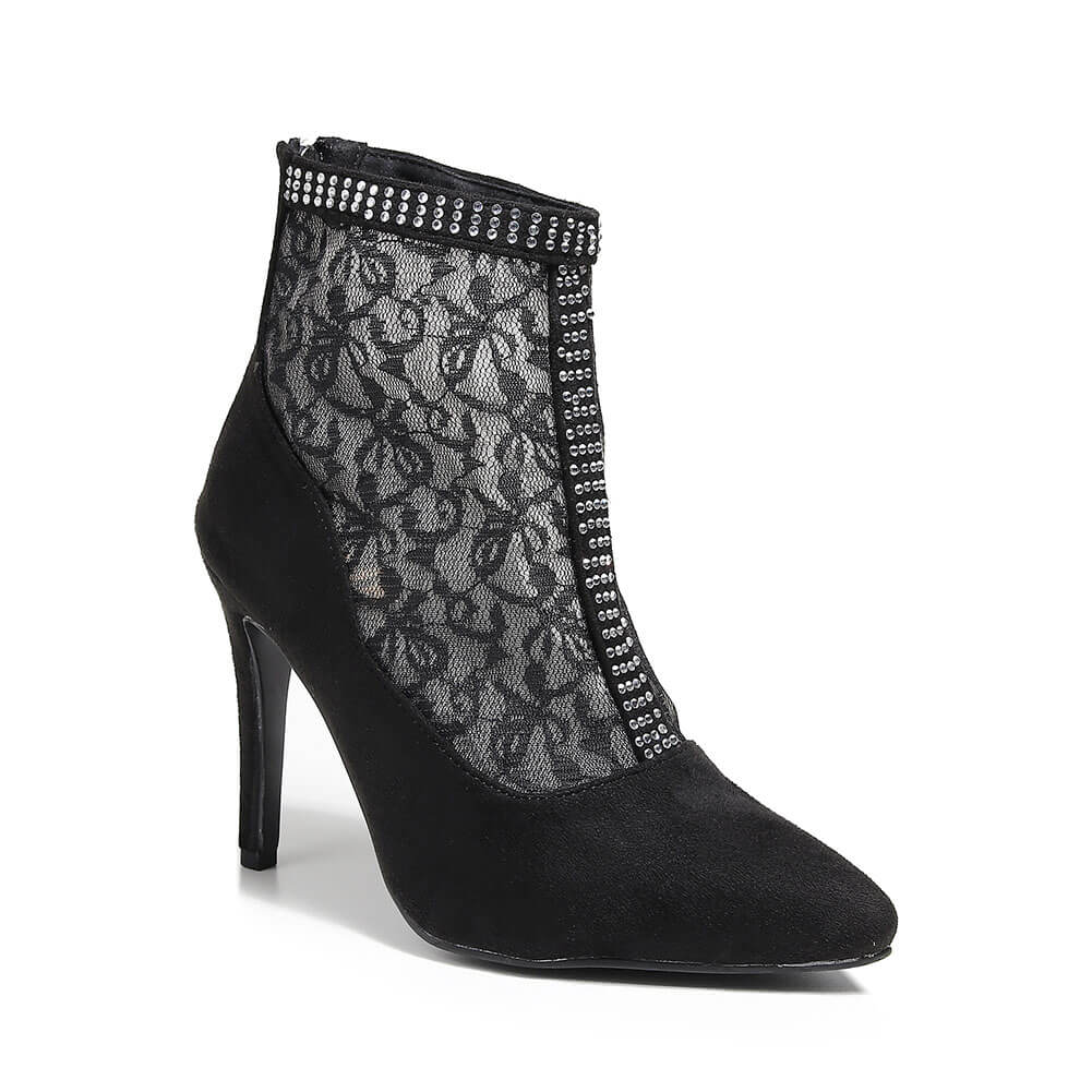 Stivaletti da donna con punta a punta, in pizzo e rete