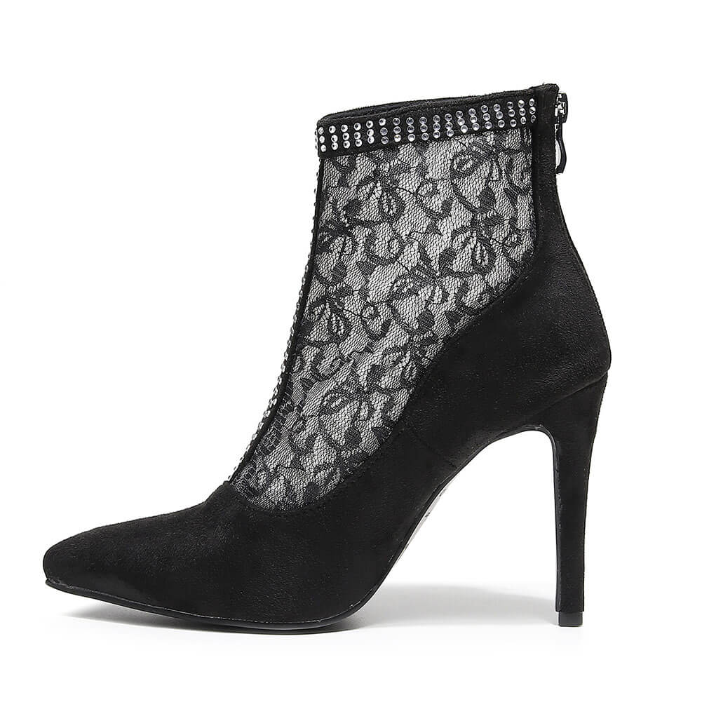 Stivaletti da donna con punta a punta, in pizzo e rete