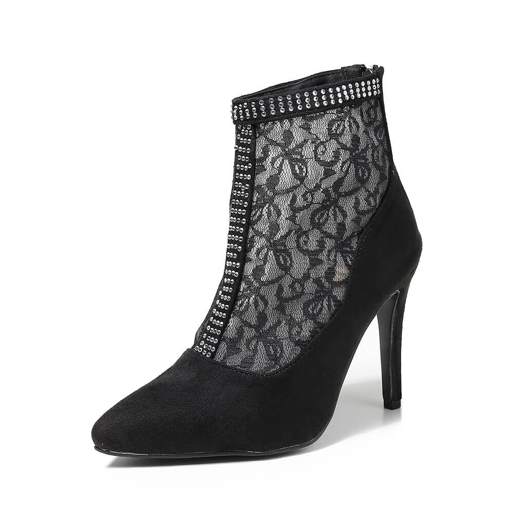 Stivaletti da donna con punta a punta, in pizzo e rete