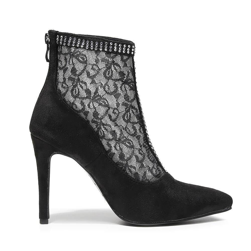 Stivaletti da donna con punta a punta, in pizzo e rete