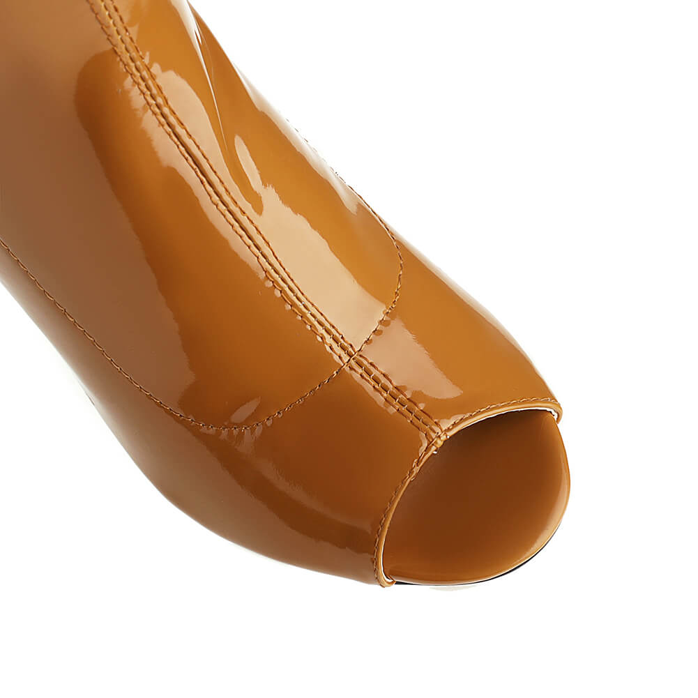 Stivali da ballo con punta aperta in vernice marrone da donna