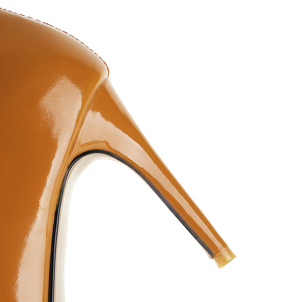 Stivali da ballo con punta aperta in vernice marrone da donna