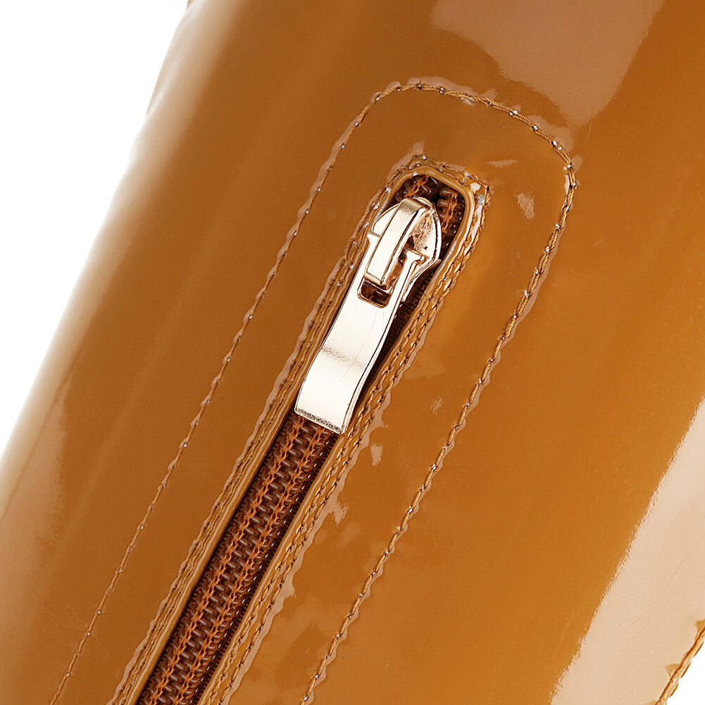 Stivali da ballo con punta aperta in vernice marrone da donna