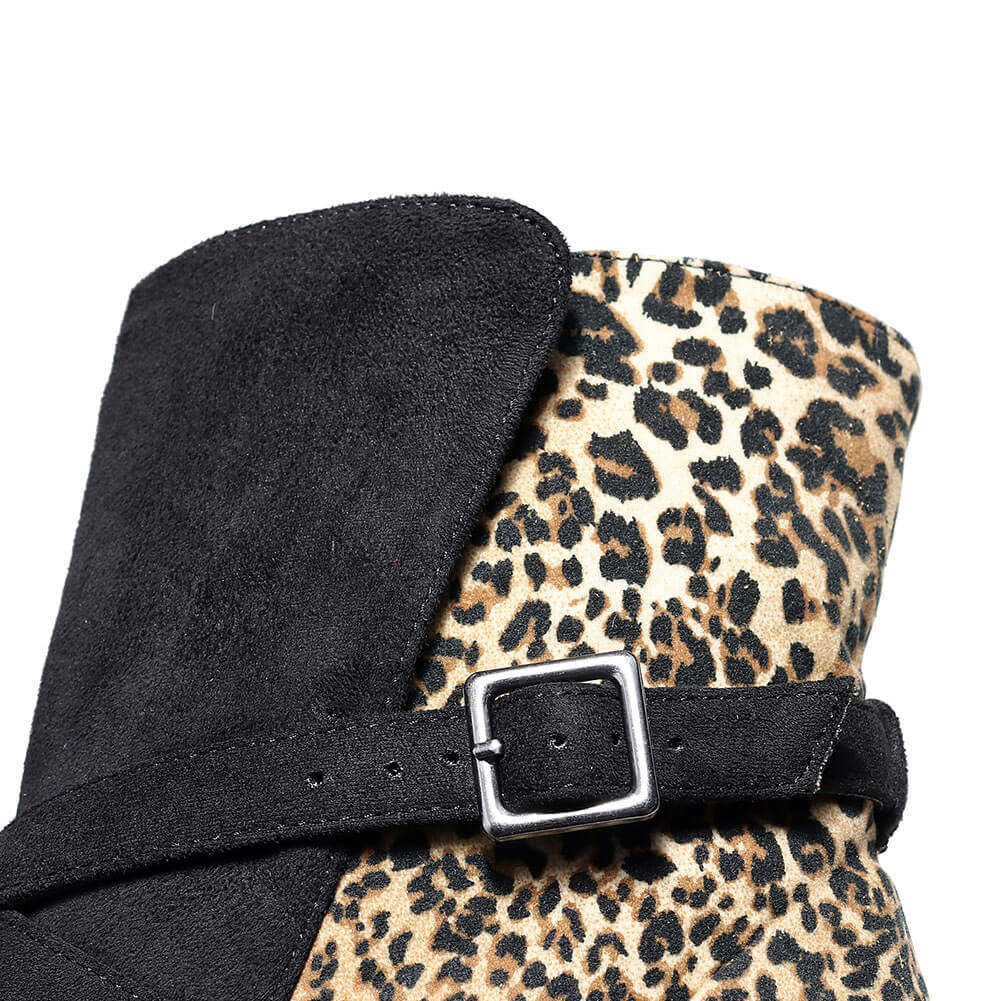 Stivali da ballo leopardati con punta chiusa e fibbia da donna