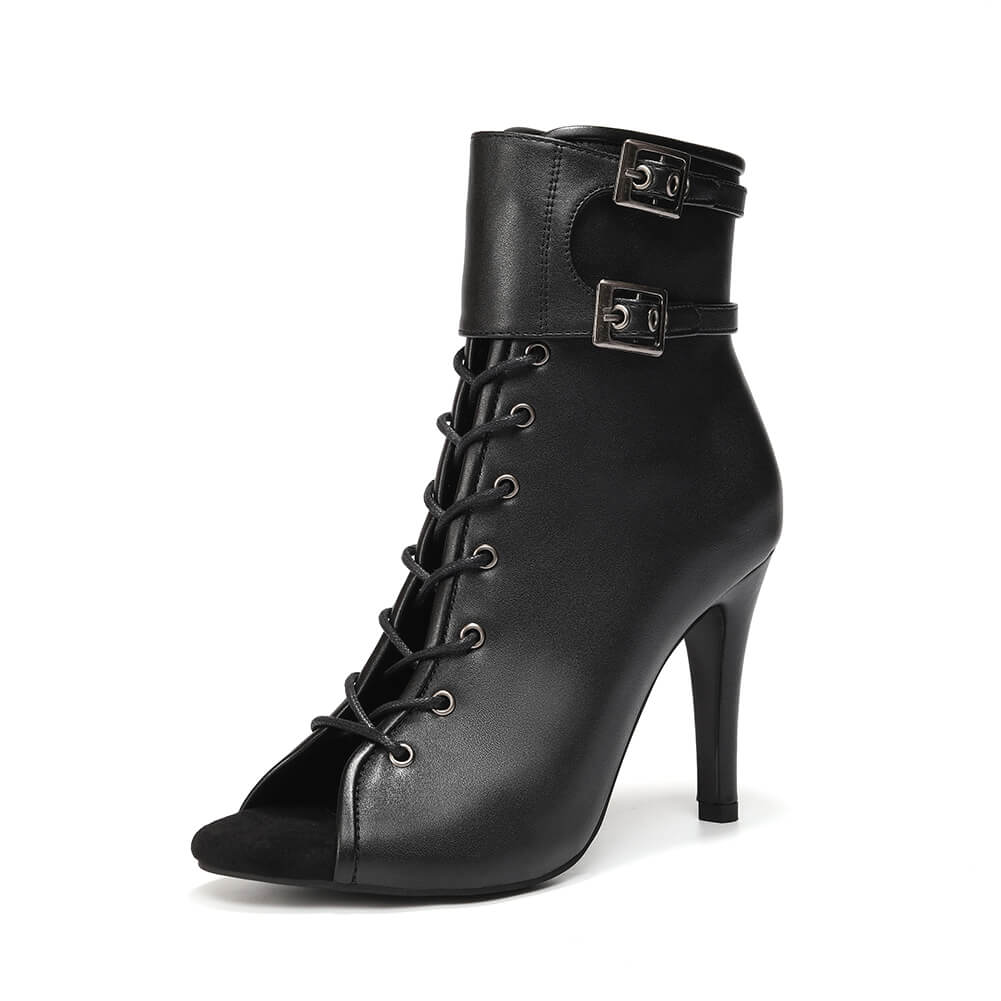 Bottines de danse à boucle et bout ouvert pour femmes