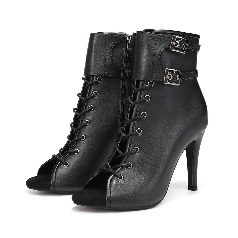 Bottines de danse à boucle et bout ouvert pour femmes