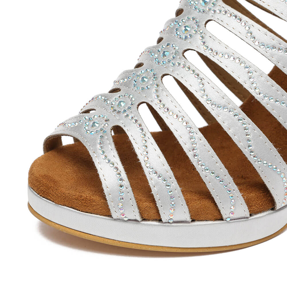 Stivali da ballo da donna dal design cavo in raso di cristallo