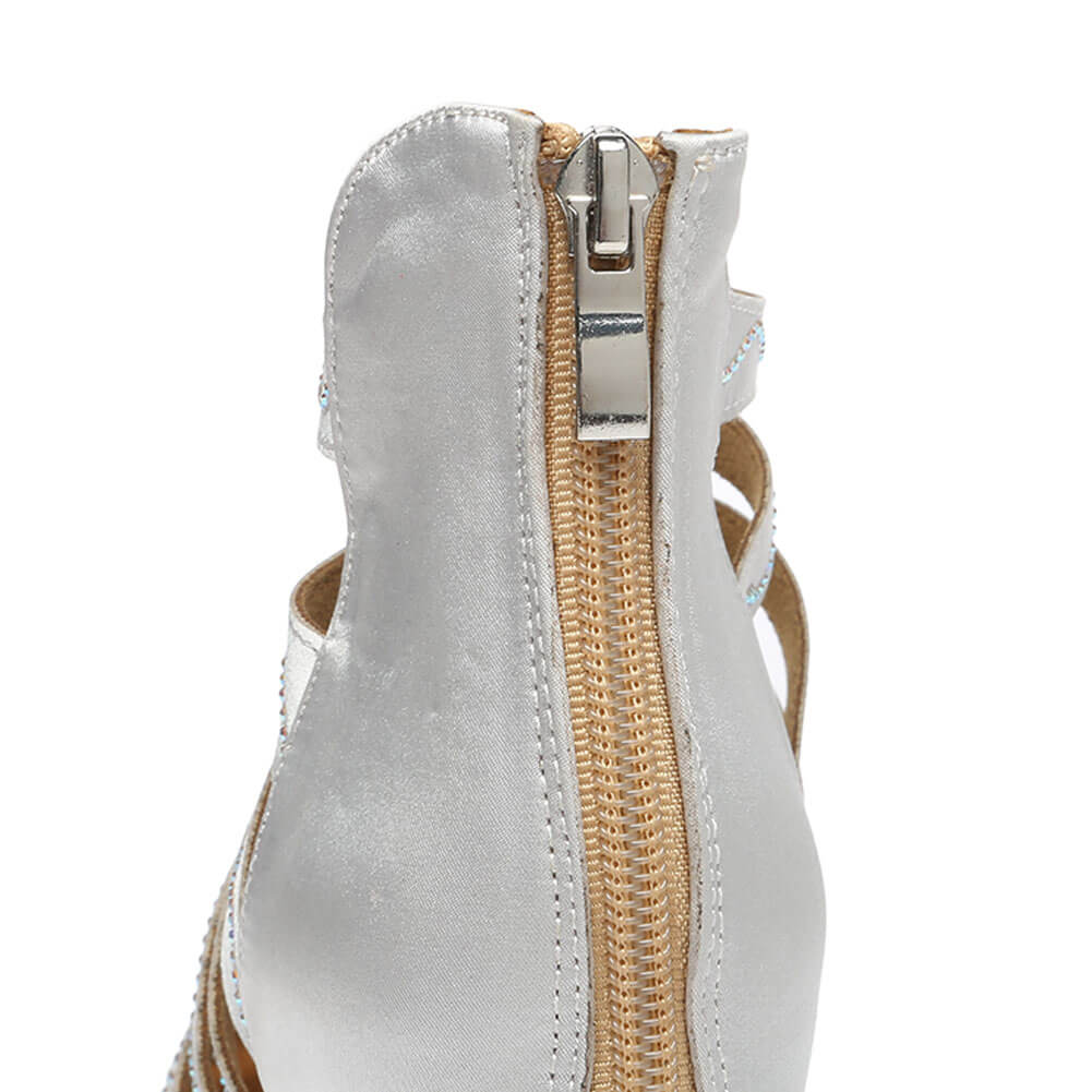 Stivali da ballo da donna dal design cavo in raso di cristallo