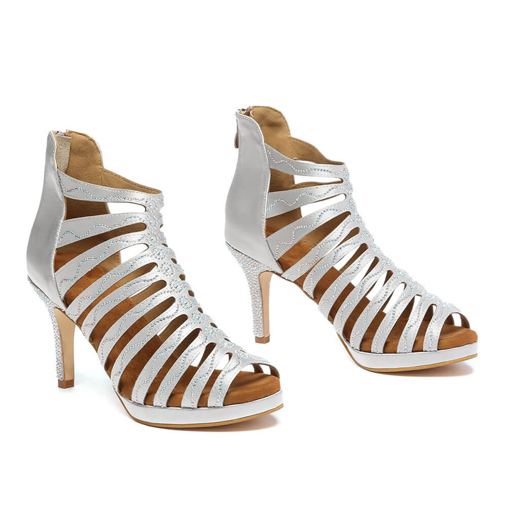 Women's Crystal Satin Hollow Design Dance Boots