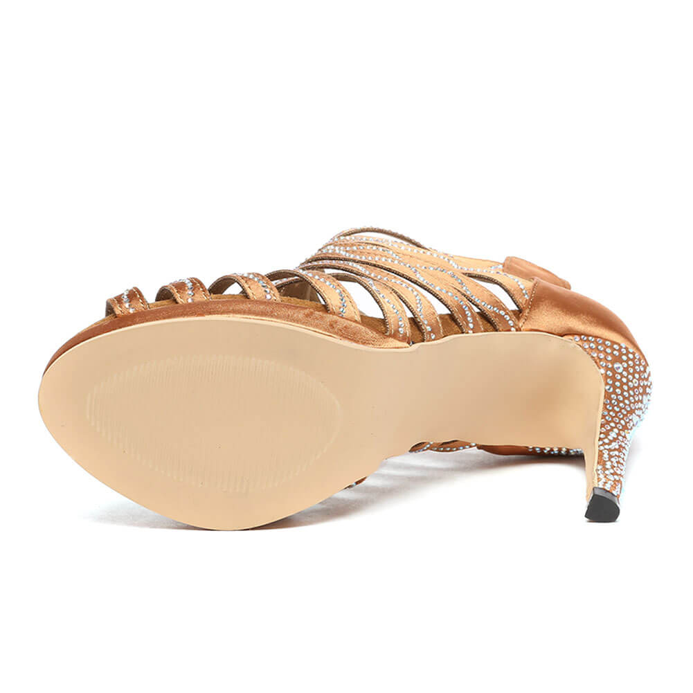 Stivali da ballo da donna dal design cavo in raso di cristallo