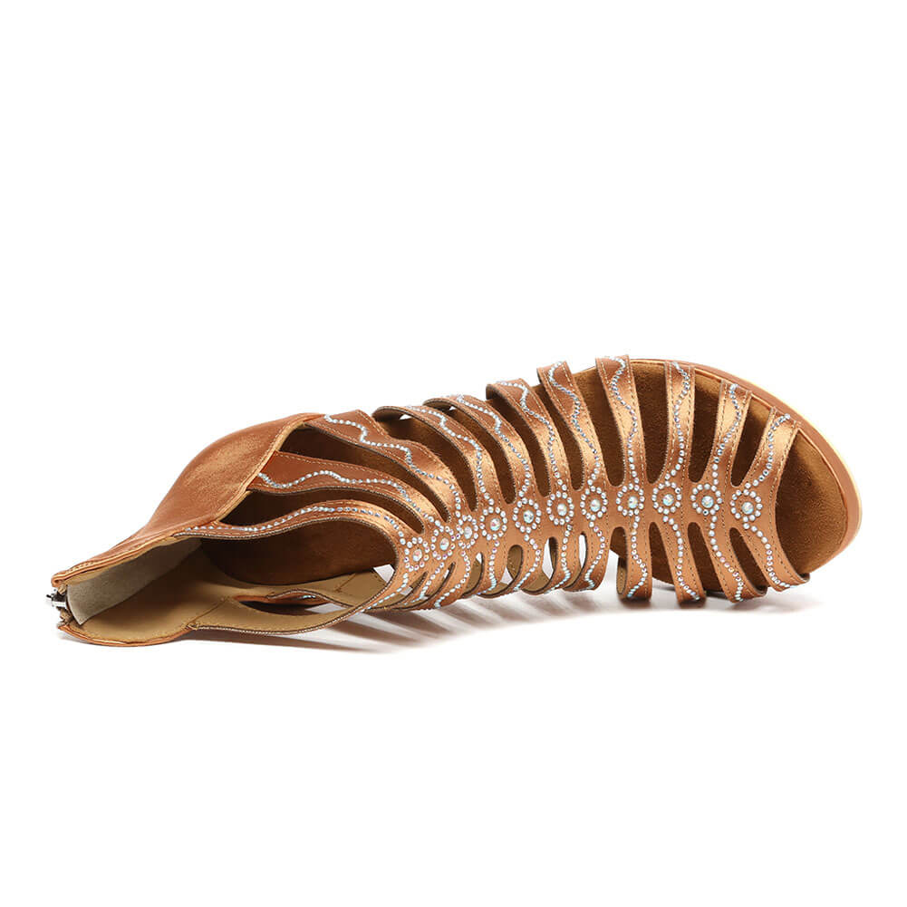 Stivali da ballo da donna dal design cavo in raso di cristallo