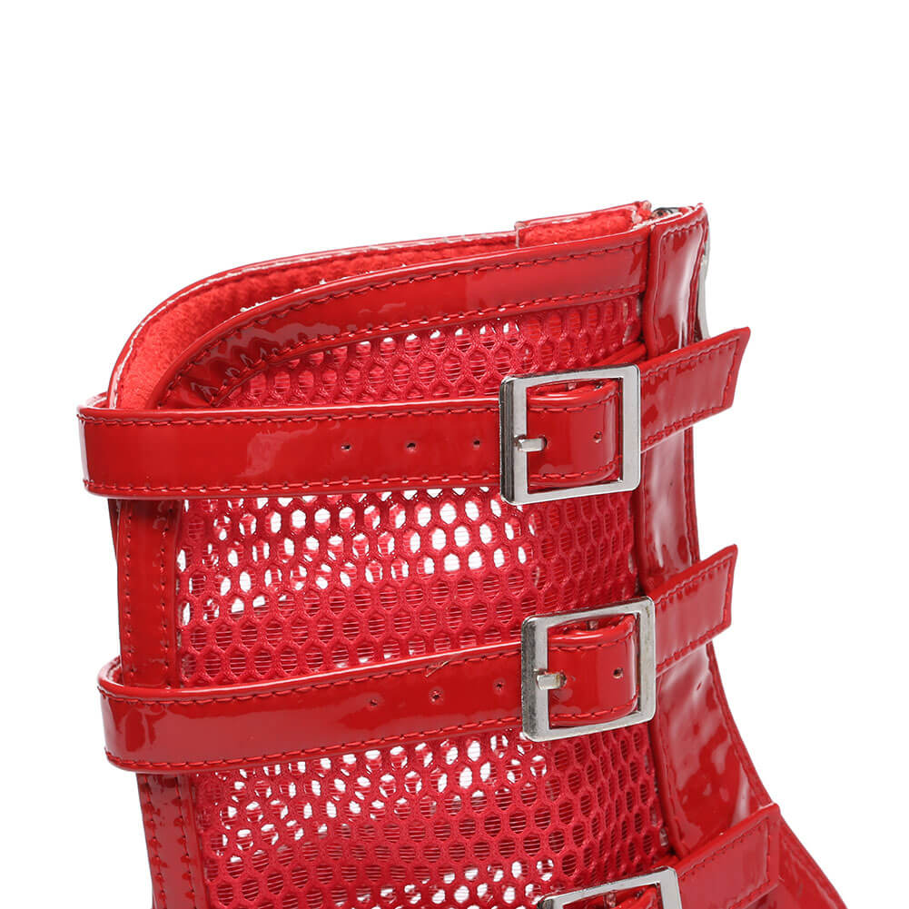 Stivali da ballo a rete da donna con rete con fibbia rossa