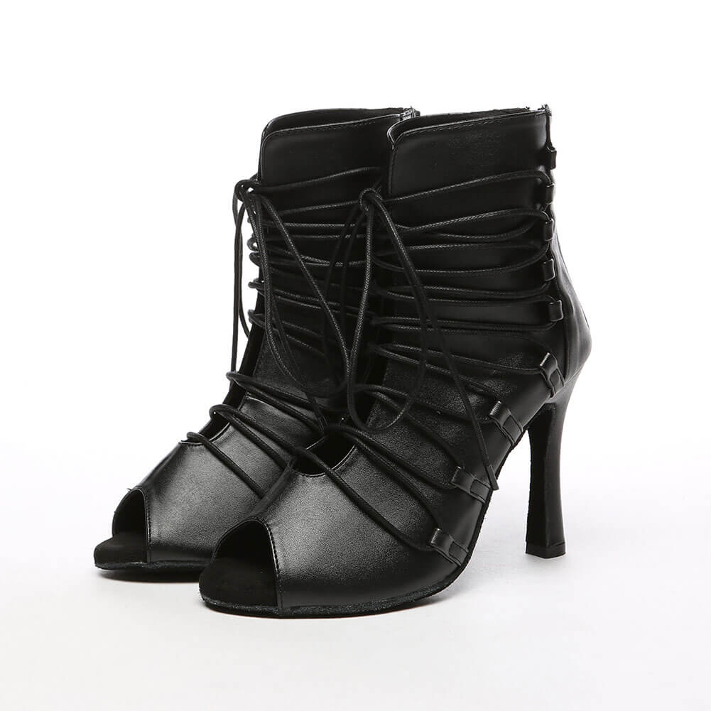 Stivali da ballo stringati in pelle da donna