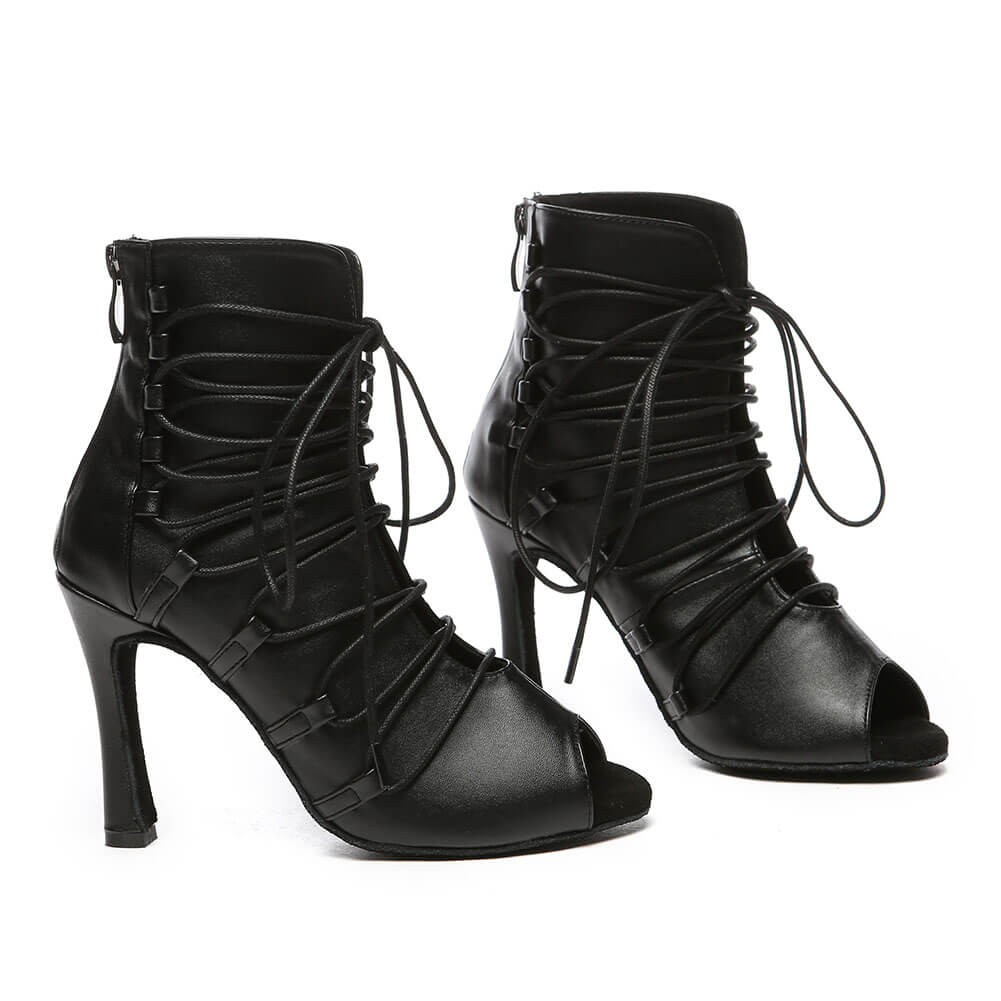 Stivali da ballo stringati in pelle da donna