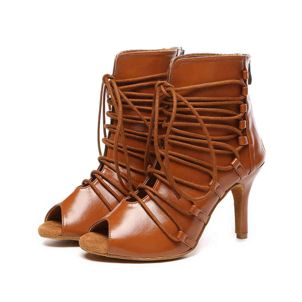 Stivali da ballo stringati in pelle da donna