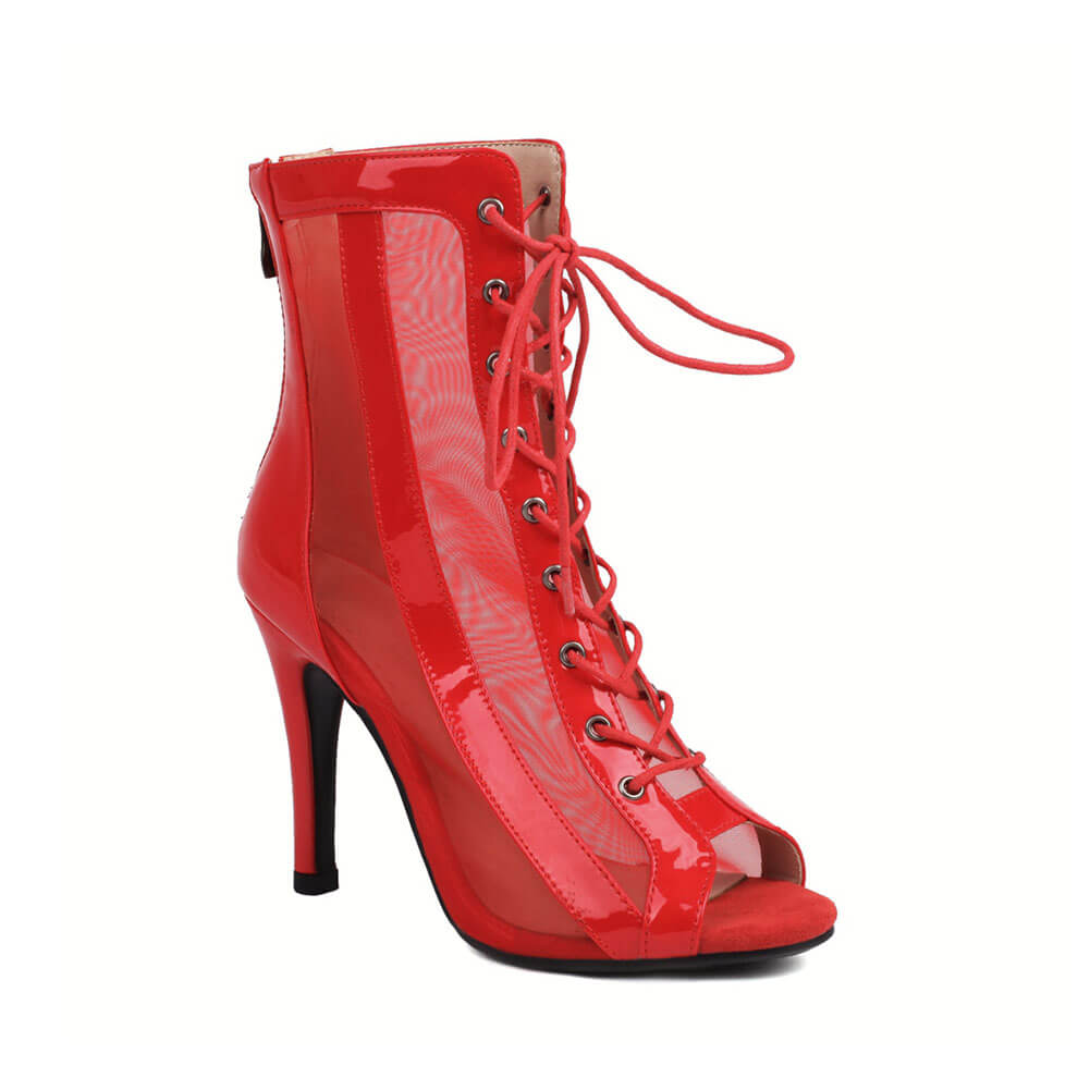 Stivali da ballo con tacco a spillo in rete da donna