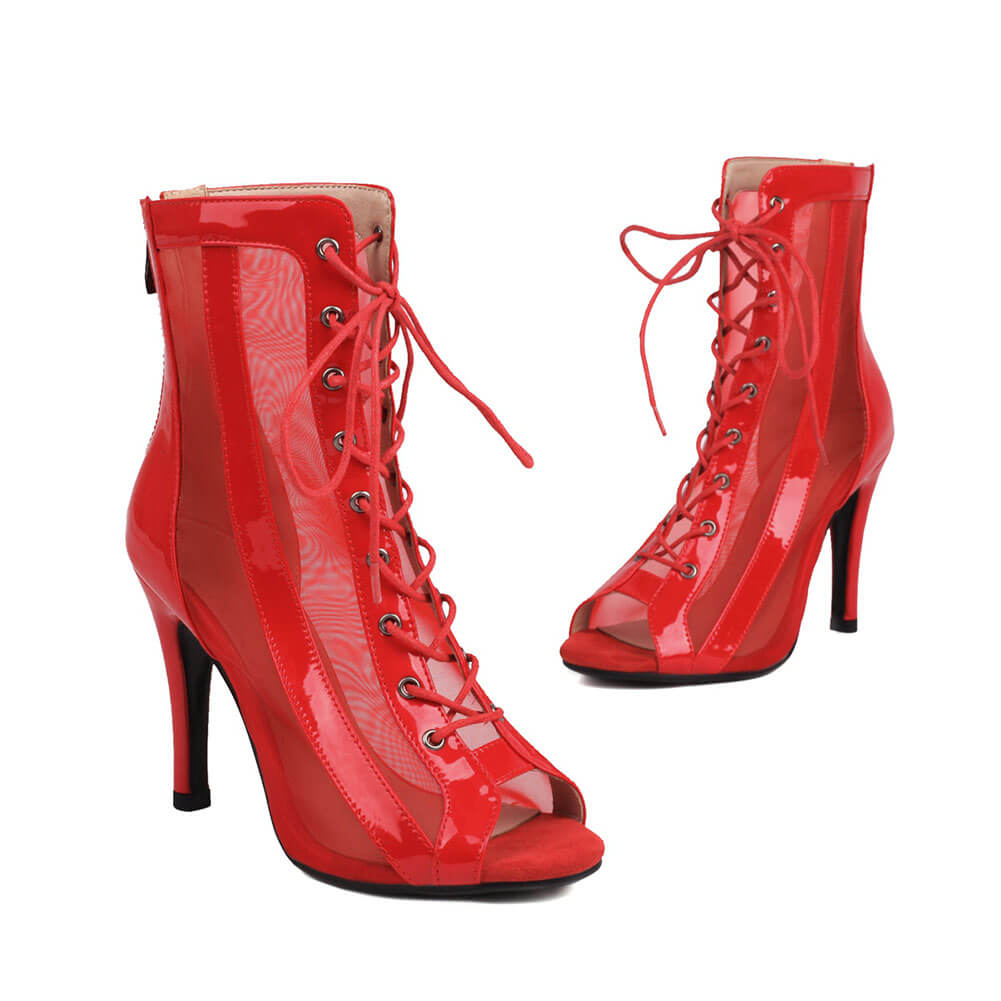 Stivali da ballo con tacco a spillo in rete da donna