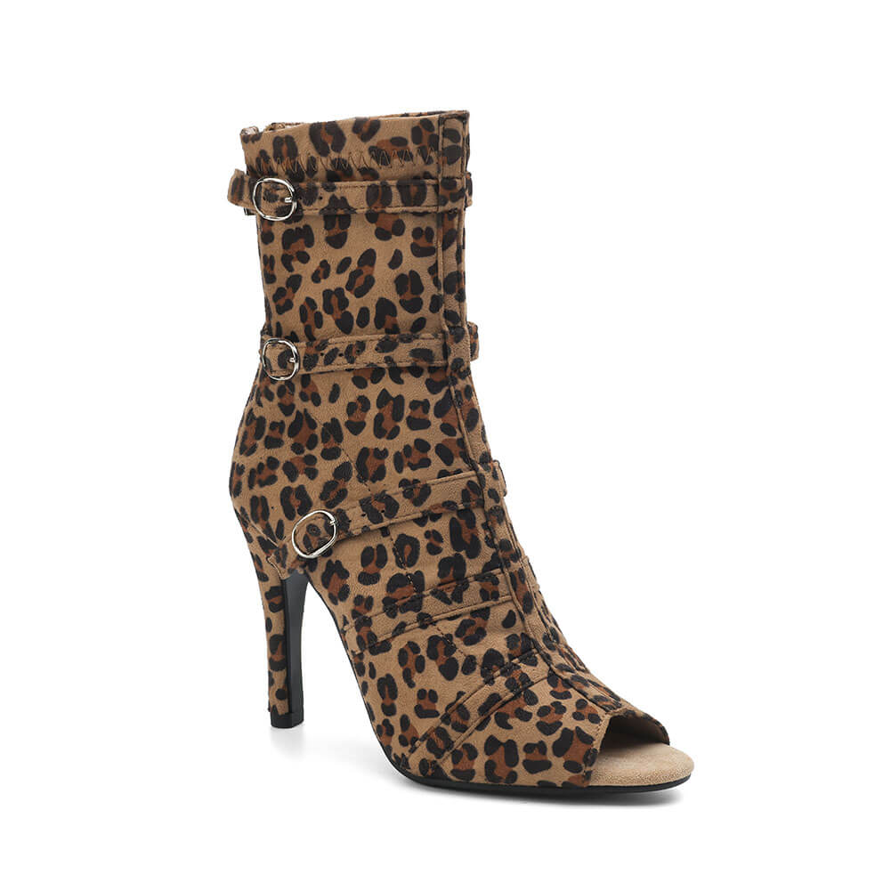 Leopard Print Open-toe Suede Dance Boots