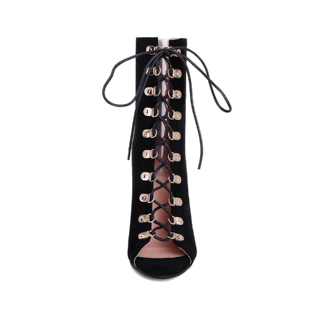 Bottes de danse à lacets en daim à bout ouvert pour femmes