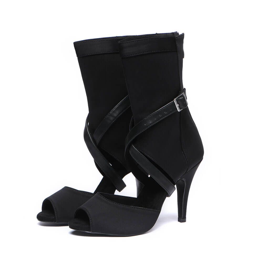 Stivaletti con tacco alto e punta aperta da donna