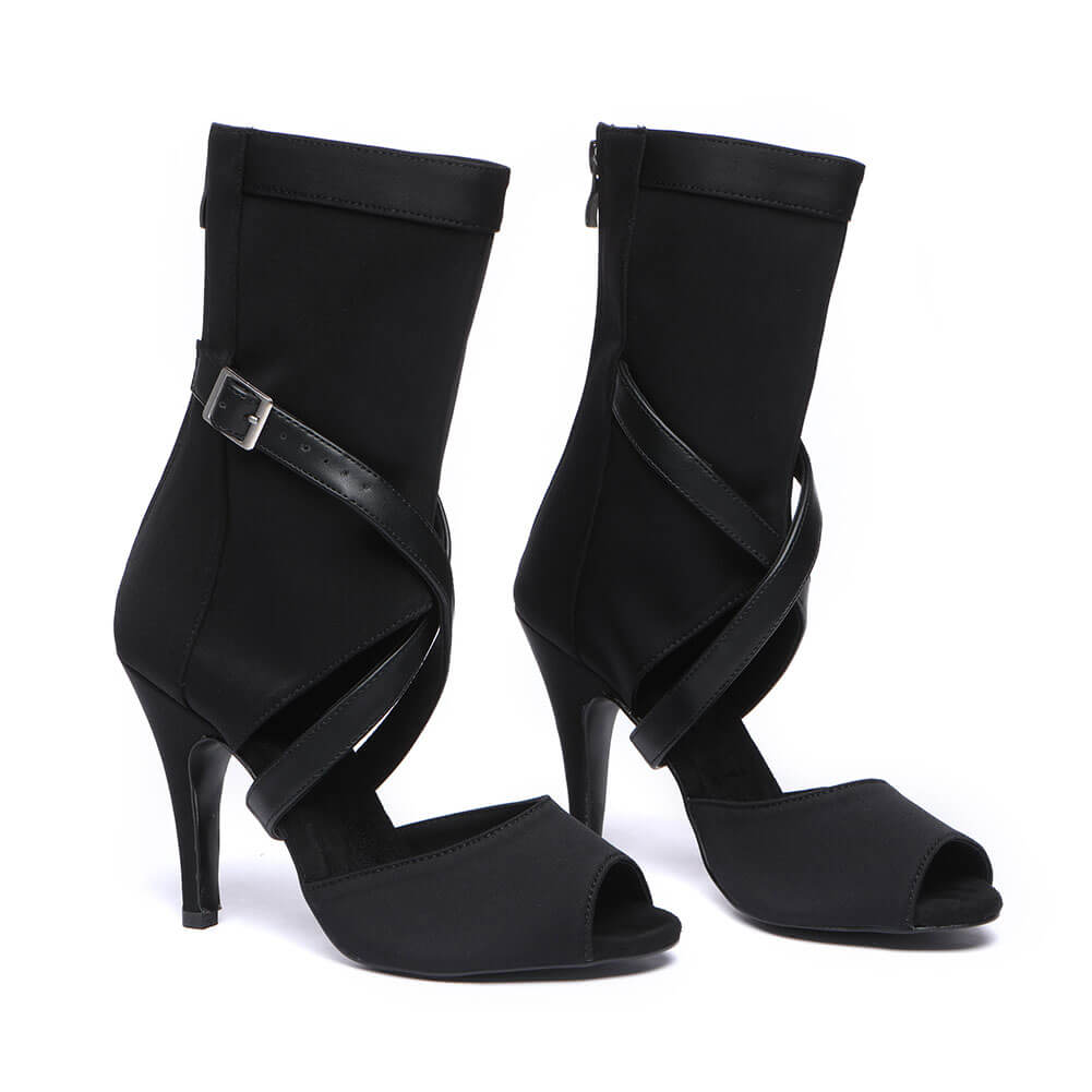 Stivaletti con tacco alto e punta aperta da donna