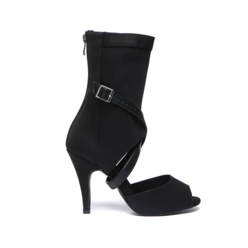 Stivaletti con tacco alto e punta aperta da donna