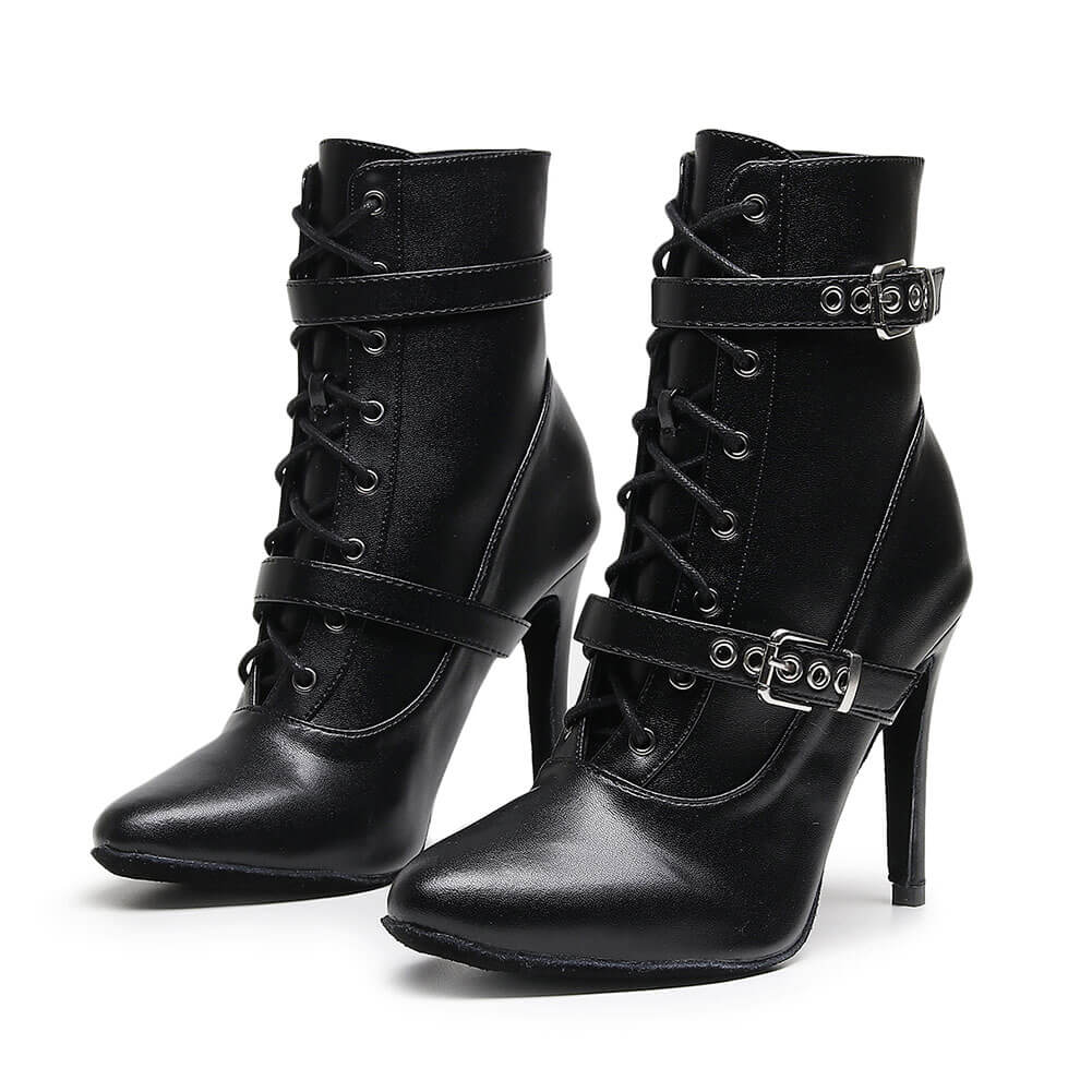 Stivali a punta con lacci e stiletto da donna 