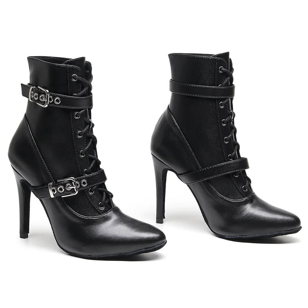 Stivali a punta con lacci e stiletto da donna 