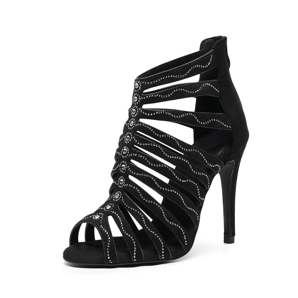 Stivali da ballo da donna in raso con diamanti cavi