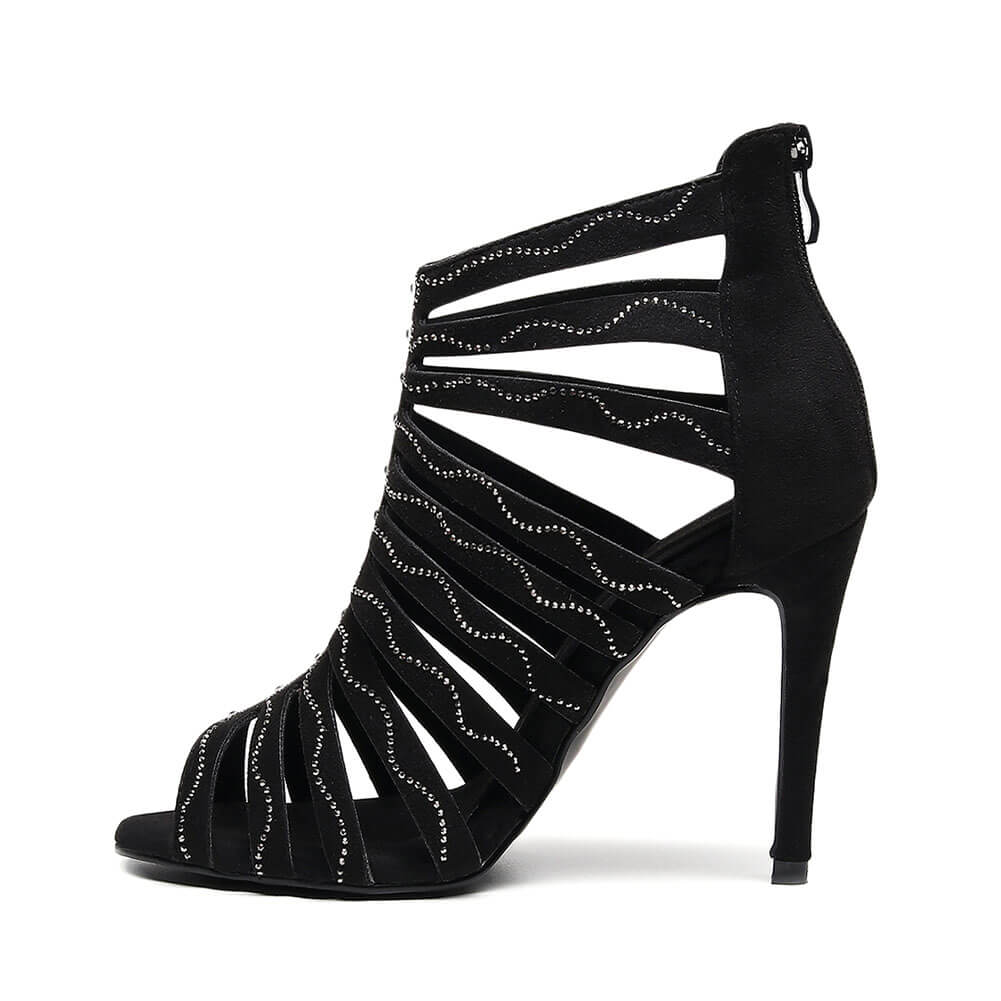 Stivali da ballo da donna in raso con diamanti cavi