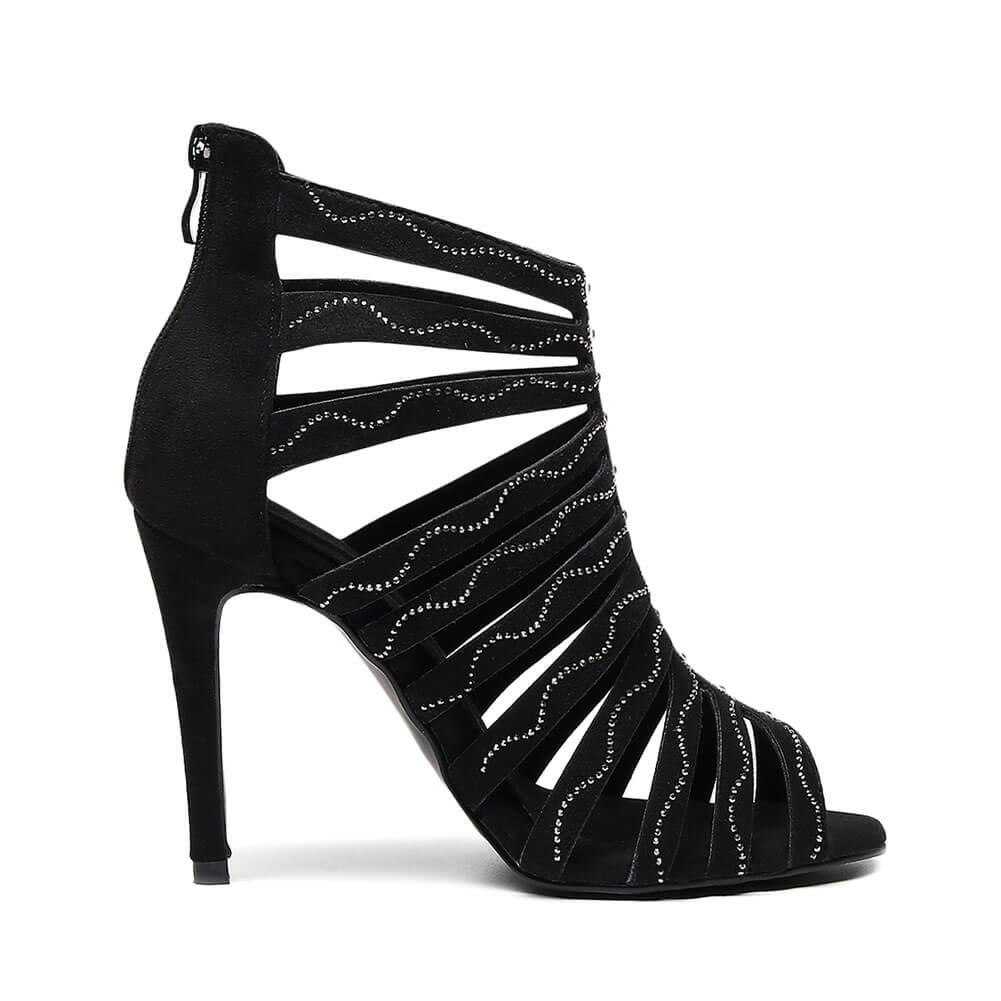 Stivali da ballo da donna in raso con diamanti cavi