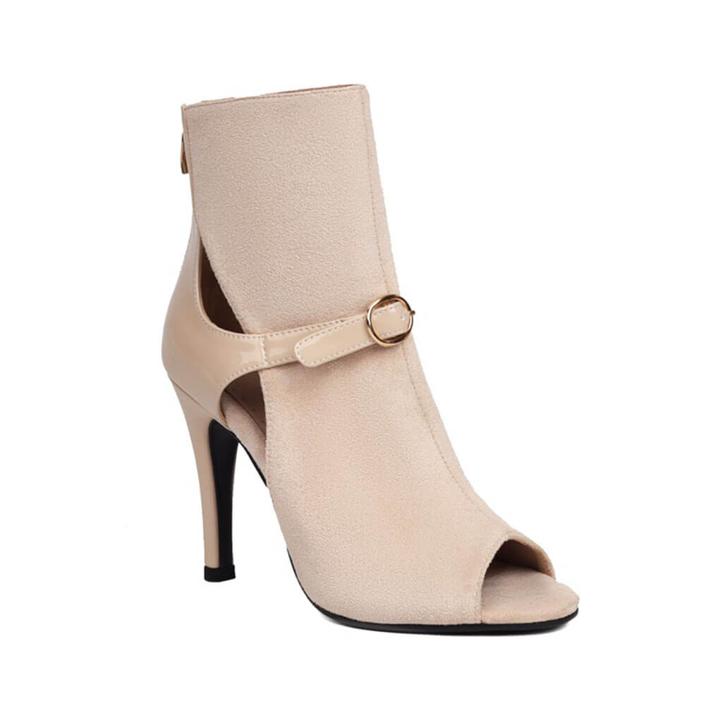 Stivali con tacco alto color albicocca con fibbia semplice da donna