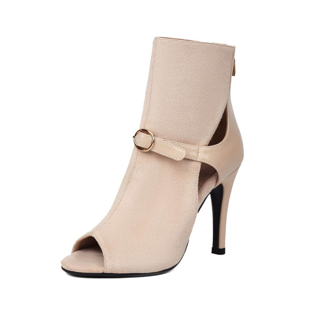 Stivali con tacco alto color albicocca con fibbia semplice da donna