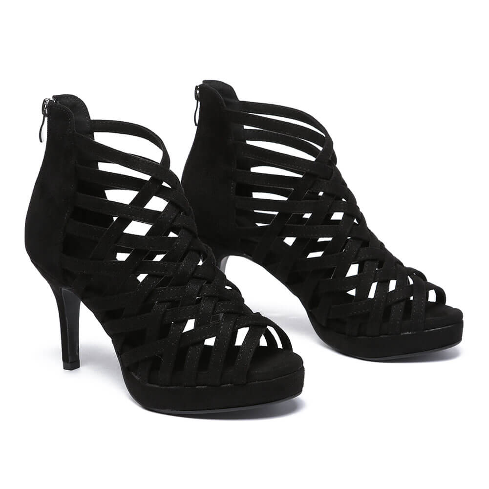 Stivali da ballo in pelle scamosciata nera con cinturino incrociato