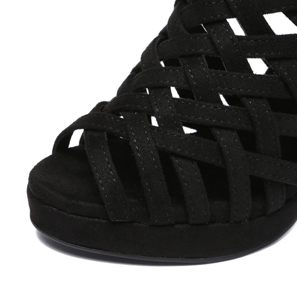 Stivali da ballo in pelle scamosciata nera con cinturino incrociato