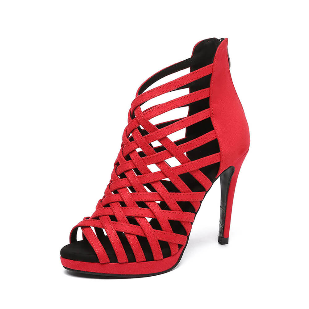 Stivali da ballo con cinturini incrociati in pelle scamosciata da donna