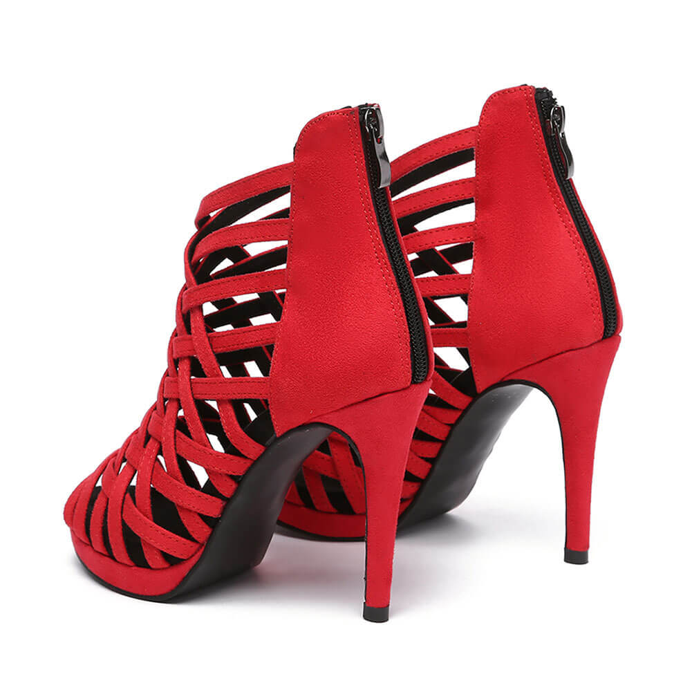 Stivali da ballo con cinturini incrociati in pelle scamosciata da donna