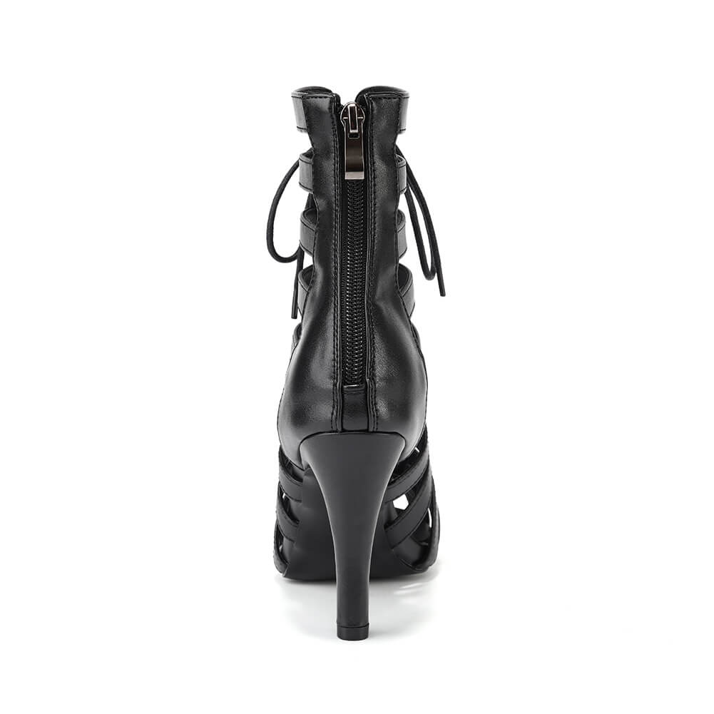 Women's hollow lace up high heel dance boots