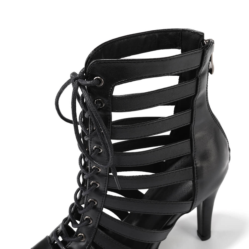 Women's hollow lace up high heel dance boots